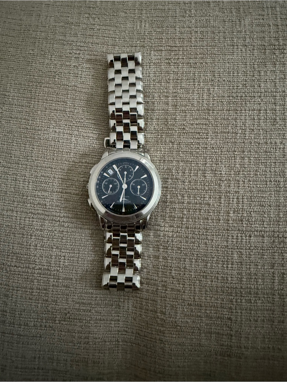 Longines Silver Stainless Steel Watch with Black Dial